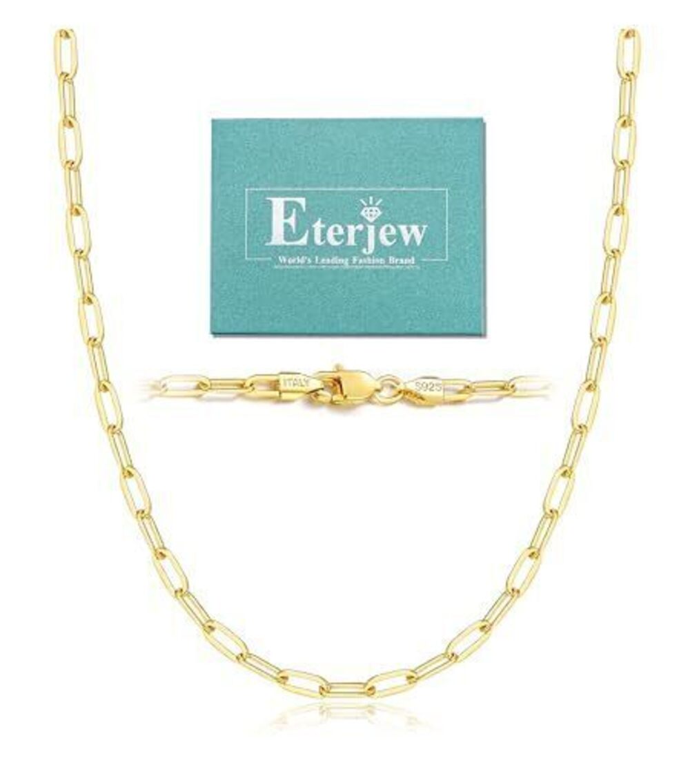 5878 3mm 18k Plated Gold Paperclip Chain Necklace , Paperclip Chain
